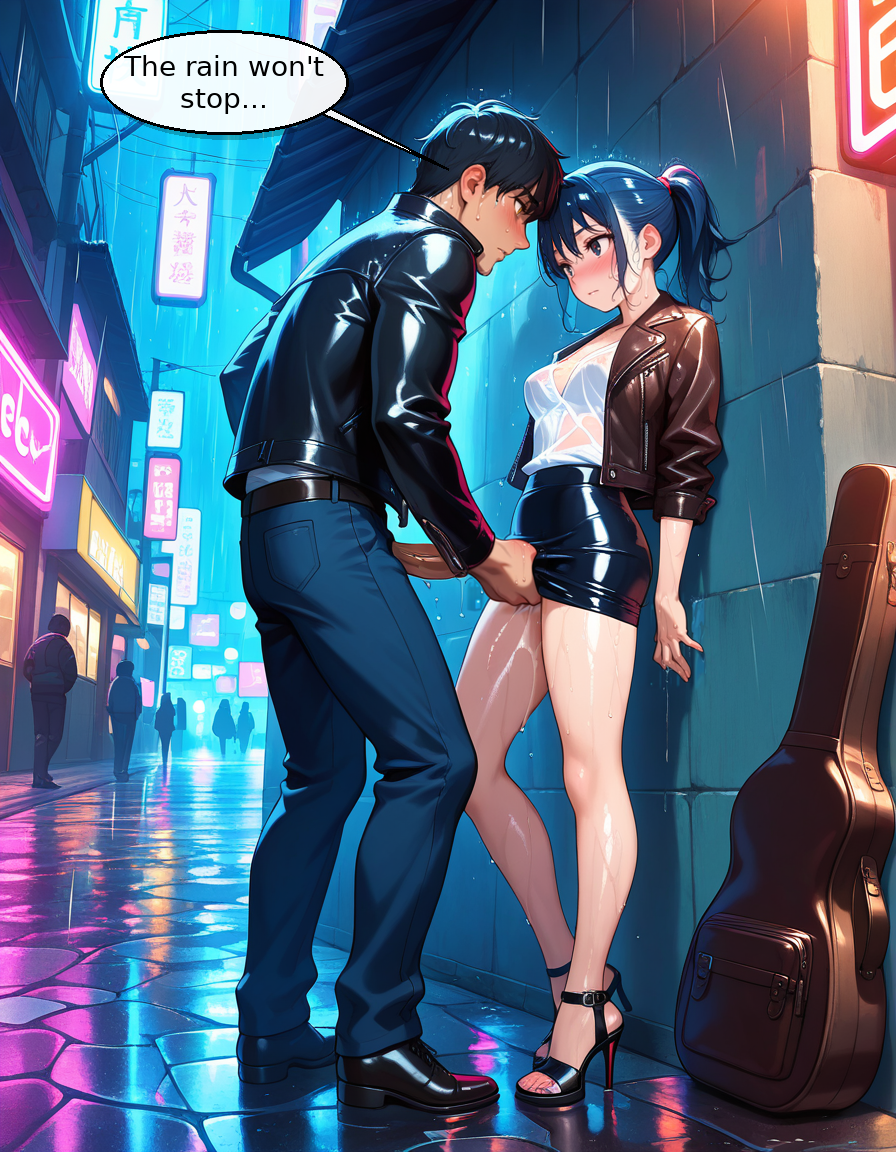 Panel 1 - Neon Rain Intimacy